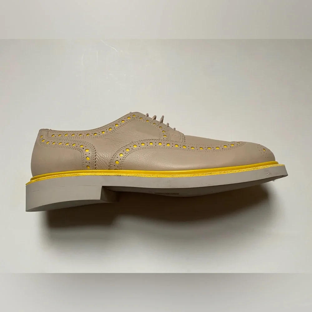 New CLERGERIE Beige Trendy Yellow Trim Oxford Derbys size 38.5